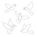 Hand drawn line art doves vector logo set.